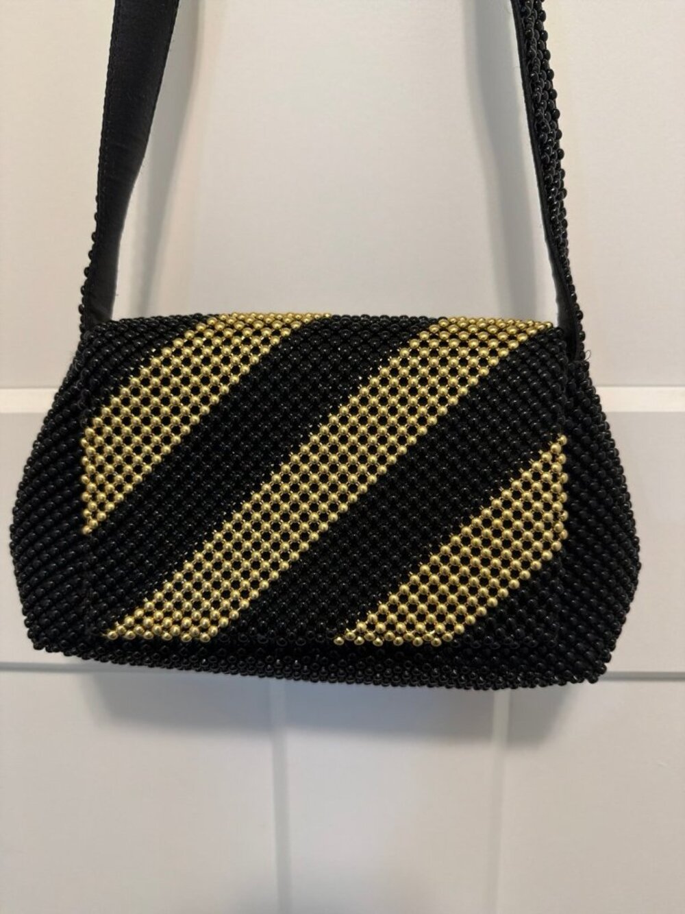 Vintage Marlo beaded crossbody evening bag featuring a distinct diagonal stripe
